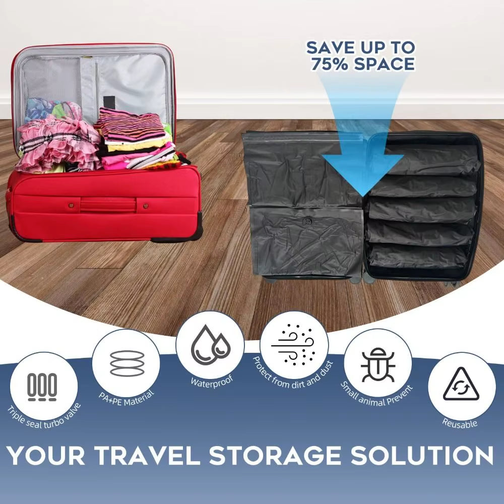 Reusable Hand Roll Vacuum Bags for Travel Waterproof Vacuum Compression Bag Portable Luggage Vacuum Storage Bag Space Saver