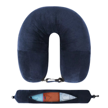 Ultimate Travel Neck Pillow with Fillable Clothing Case & Extra Storage Bag – Plush Velvet Comfort for Airplane Journeys