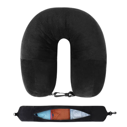 Ultimate Travel Neck Pillow with Fillable Clothing Case & Extra Storage Bag – Plush Velvet Comfort for Airplane Journeys
