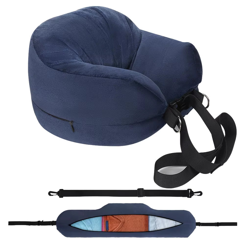 Ultimate Travel Neck Pillow with Fillable Clothing Case & Extra Storage Bag – Plush Velvet Comfort for Airplane Journeys