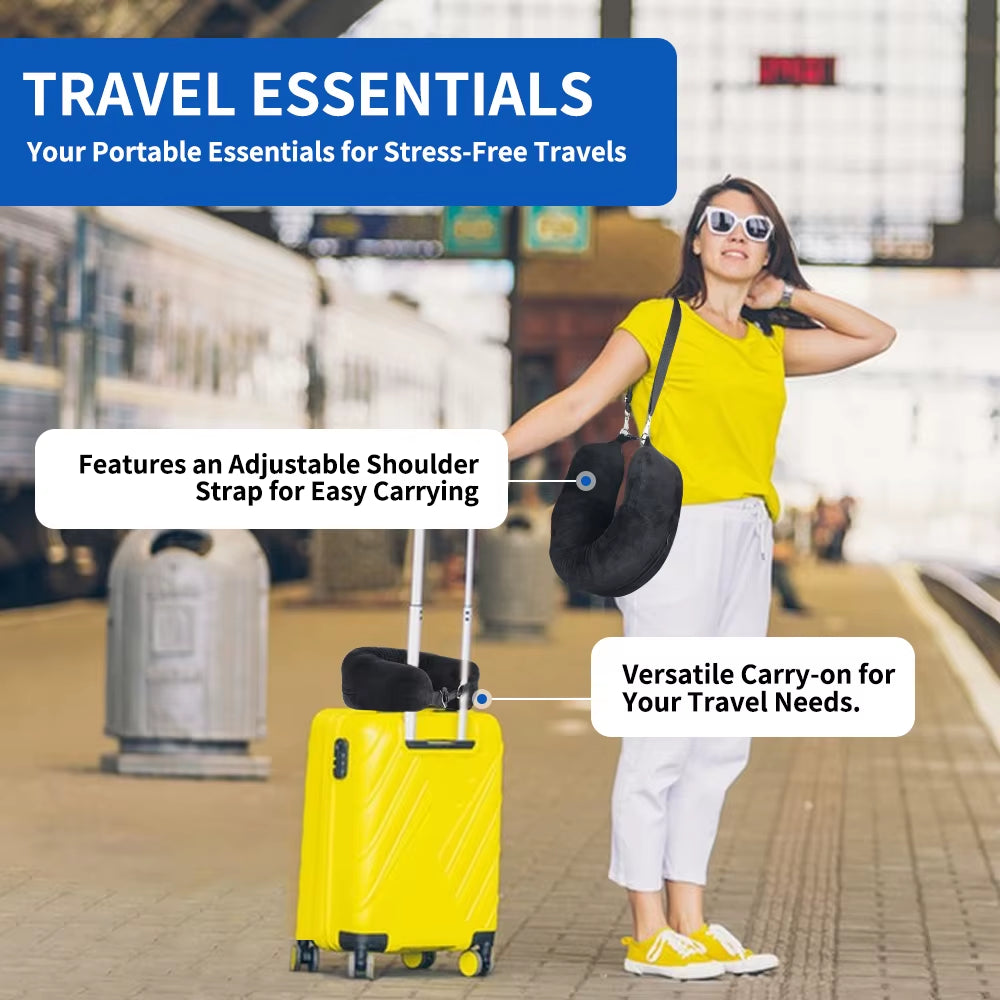 Ultimate Travel Neck Pillow with Fillable Clothing Case & Extra Storage Bag – Plush Velvet Comfort for Airplane Journeys