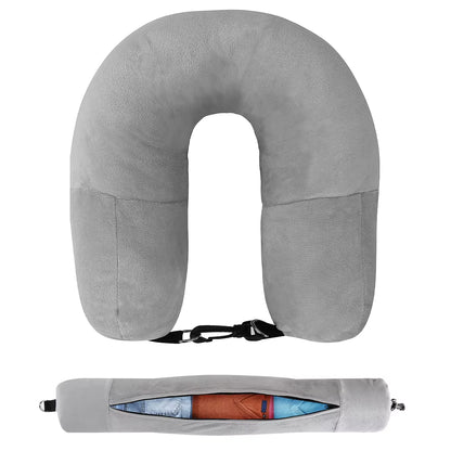 Ultimate Travel Neck Pillow with Fillable Clothing Case & Extra Storage Bag – Plush Velvet Comfort for Airplane Journeys