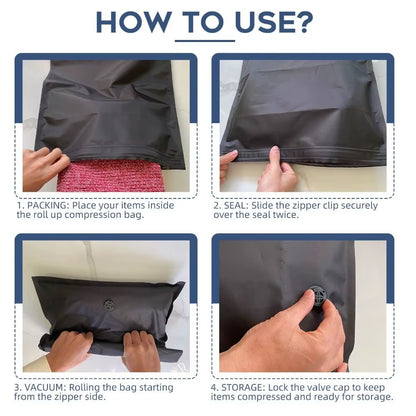 Reusable Hand Roll Vacuum Bags for Travel Waterproof Vacuum Compression Bag Portable Luggage Vacuum Storage Bag Space Saver